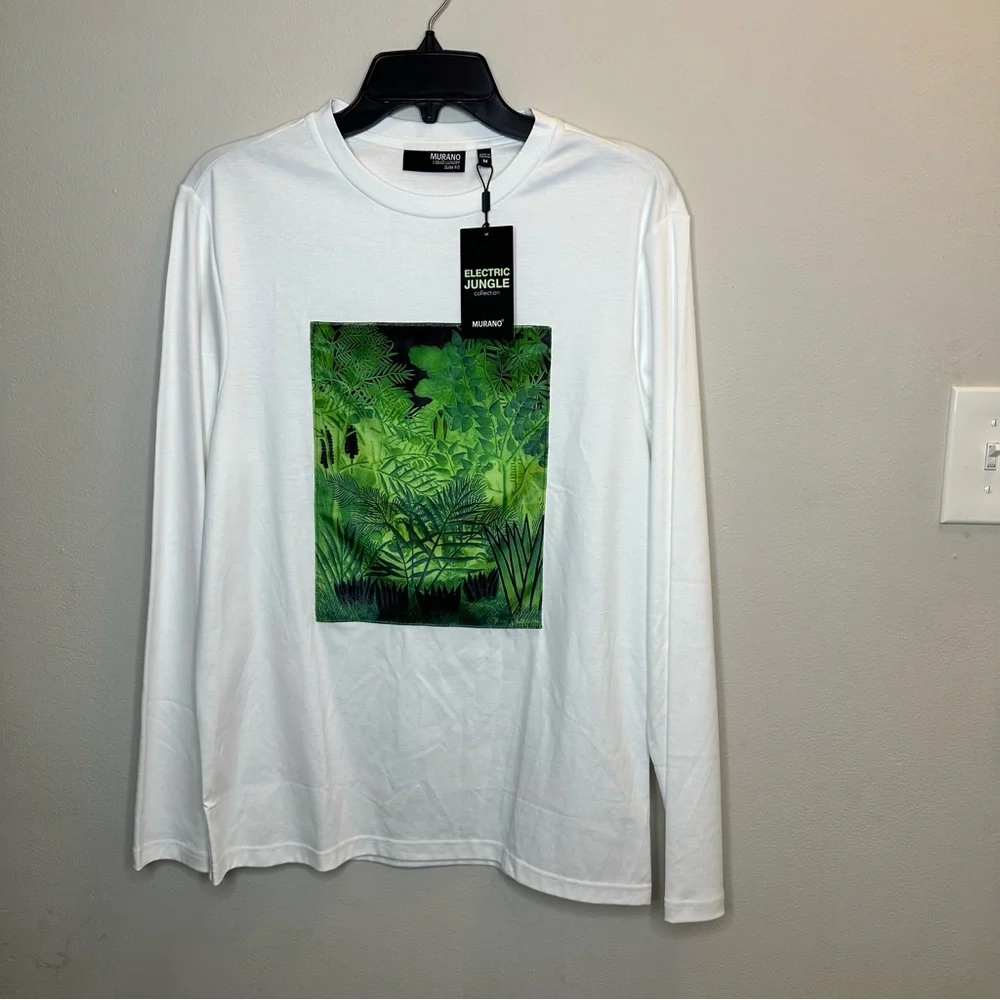 Murano Electric Jungle Collection Slim-Fit Sz M Jungle Patch Long Sleeve Blouse - Picture 3 of 8